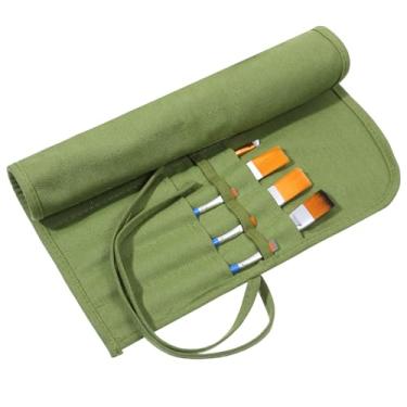 Imagem de Xelsluthe Suporte organizador de pincéis de pintura, 22 compartimentos, estojo para pincéis artísticos, rolo de lona, para acrílico, óleo, aquarela, guache, materiais de arte