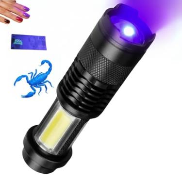 Imagem de Lanterna LED UV Luz Negra Ultravioleta Com Estojo Recarregável Potente Caça Escorpião Inseto Aranha Urina Gato Pets Manchas Animais Carrega USB com Cabo incluído