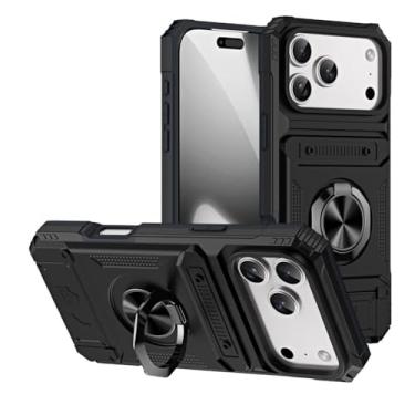 Imagem de LYJSMGZ Capa resistente para iPhone 17 Pro Max/17 Pro/Air/17, compartimento para cartão oculto com suporte de anel, atração magnética, capa legal militar, preta, 17 Pro Max