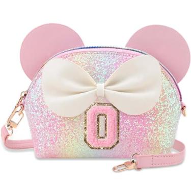Imagem de Kejea Bolsa infantil para presentes infantis – Carteira infantil de princesa, bolsa transversal com flores de pérolas, bolsas de ombro fofas com inicial, Glitter Rainbow