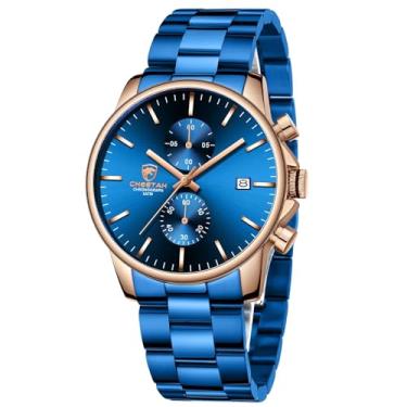Imagem de Relógio Masculino Analógico Cheetah 1604 Original Minimalista Com Cronógrafo Calendário Data (Azul e Rose)