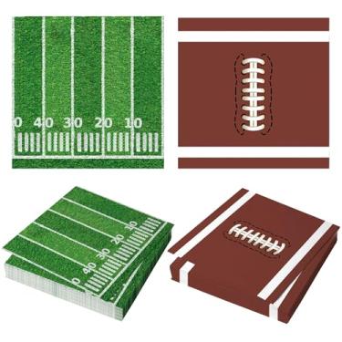 Imagem de 40 guardanapos de futebol, decorações de festa de aniversário de futebol, guardanapos de coquetel de papel descartáveis para esportes, dia de jogo, suprimentos de festa, 20 designs de campo de futebol