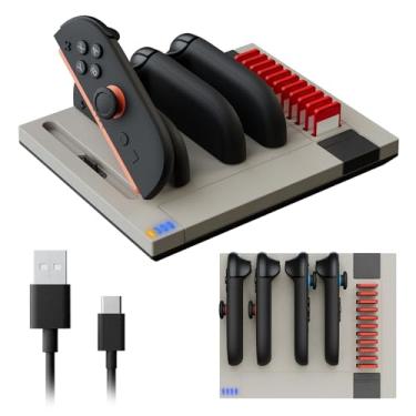 Imagem de Hosanwell Switch 2 Joycons Retro Dock de carregamento para 2025 Nintendo Switch 2 JoyCons, estação de ancoragem de carregamento Joycons 2 com cabo de carregamento, com 11 cartões de armazenamento