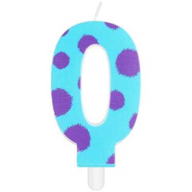 Imagem de iNINGER Miraculous Number 0 Birthday Candle Monster Cupcake Toppers for Kids, Miraculous Blue Purple Polka Dots Cartoon Monster Theme Number Candle para festa de aniversário de 0 a 9 anos, chá de bebê