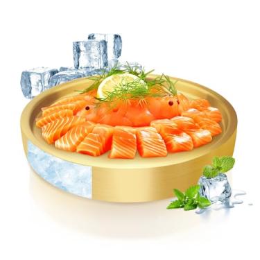 Imagem de Bandejas de servir geladas de aço inoxidável de 24 cm para recipientes de festas, bandeja de gelo redonda dourada para alimentos, tigelas de buffet, bandeja para servidor, gelo, legumes, frutas