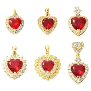 Imagem de UR URLIFEHALL 6 pingentes de coração de latão de zircônia cúbica, 6 estilos, pingentes de cristal de coração de amor, para pulseira faça você mesmo, colar, brincos, fabricação de joias