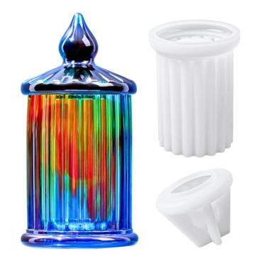 Imagem de Moldes de resina de silicone com tampa, caixa de armazenamento de joias, molde de fundição de resina epóxi para vasos de vela faça você mesmo, suporte de caneta, molde de cimento, molde de cimento
