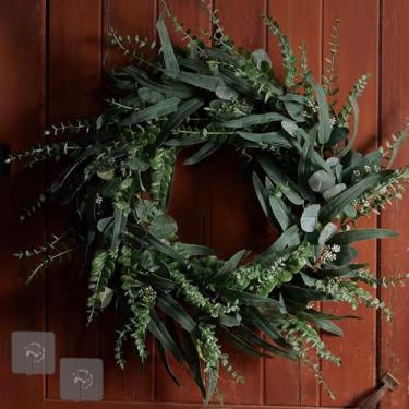 Imagem de Guirlanda de eucalipto real, decoração de parede de eucalipto de 61 cm, recifes de porta para uso externo em todas as estações, guirlanda floral para parede e exterior