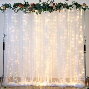 Imagem de Cortinas de fundo Suppromo White Sheer Tule de 10 x 10 pés com luzes