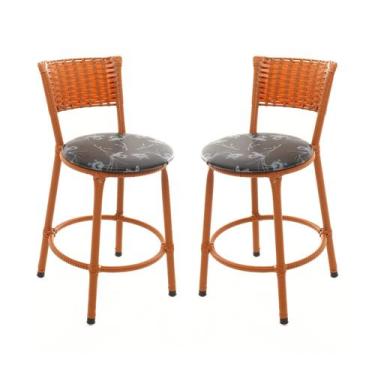 Imagem de KIT 2 Banqueta Baixa Encapada Junco IMBUIA Bar Bistro Americana Cozinh