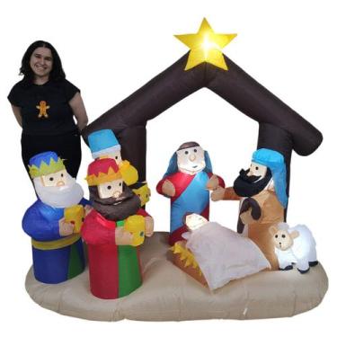 Imagem de Presepio Natal Inflavel Natalino Luz Led Menino Jesus Sagrada Familia 