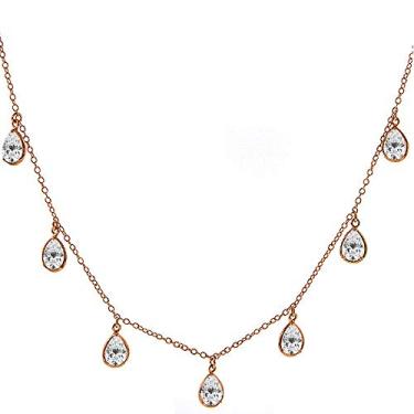 Imagem de Gem Stone King Colar de 40,6 cm + 7,6 cm banhado a ouro rosa em forma de pera CZ by the Yard (total de 12,80 quilates)