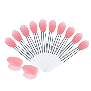 Imagem de Conjunto de escova labial 10 unidades de silicone para batom pincel aplicador de brilho labial Mini escova de maquiagem para cuidado labial com 2 capa anti-perdida