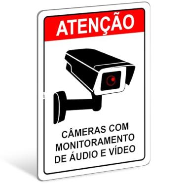 Imagem de Placa de Aviso Câmeras com Monitoramento de Áudio e Vídeo, PS 1mm, 20 x 15 cm, com Fita Dupla Face (1)