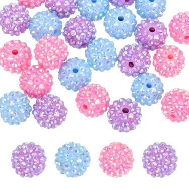 Imagem de PATIKIL Contas de strass de resina de 16 mm para caneta com contas, pacote com 30 bolas de discoteca brilhantes em pedaços redondos de chiclete para chaveiros com contas, azul/roxo claro/rosa escuro
