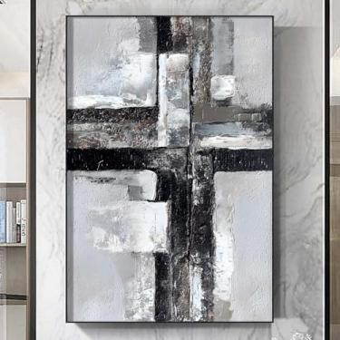 Imagem de Tela preta branca cinza arte de parede cinza pintura abstrata cinza e branco pintura abstrata para sala de estar arte neutra moderna textura cinza imagens neutra impressão geométrica neutra 40 x 61 cm