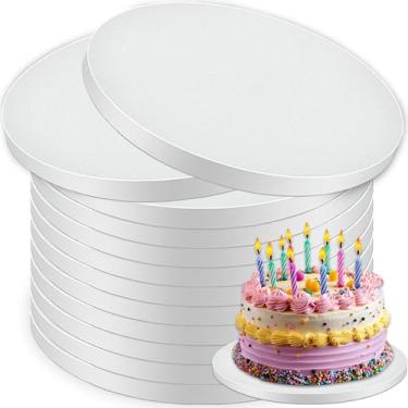 Imagem de 12 tambores de bolo de 25 cm, papelão grosso de 1/2 polegada, tábua de bolo redonda resistente para decoração e exibição - Base de bolo branco premium para casamento