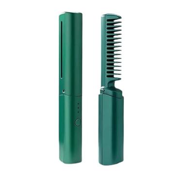 Imagem de Pente De Alisamento De Cabelo Portátil, Escova Alisador Quente Recarregável, Bateria De Longa Duração (Verde)