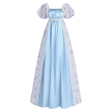 Imagem de LTAKK Regency Dress Vestido feminino Regency com cintura império, festa de chá, vestido vitoriano com faixa e corsage, Azul, XXG