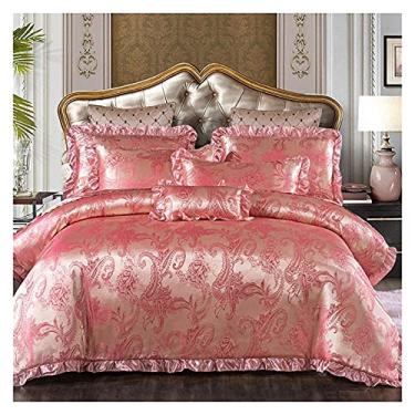 Imagem de Jogo de cama com 4 peças, conjunto de cama de casal de seda para todas as estações, conjunto de capas de edredom de casal, algodão de seda, tamanho king, dourado, prata, cetim, jacquard, cama de casal