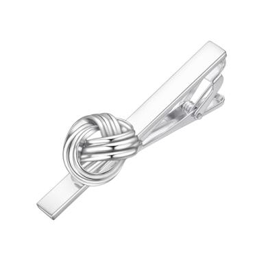 Imagem de Yoursfs Grampos de gravata de nó prateados para homens, novidade exclusiva, engraçado, prendedor de gravata personalizado para pai e marido, adequado para uso diário