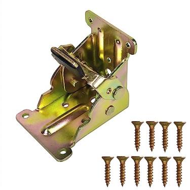 Imagem de Dobradiça dobrável de 90 graus, pernas de mesa, extensão de cadeira, dobrável, com trava automática, dobradiças para pés, ferragens, 1 peça (glod e 10 parafusos)