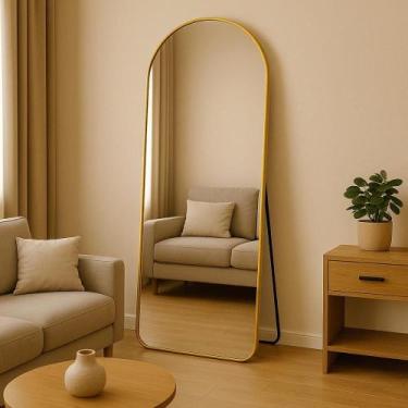 Imagem de Espelho Oval com Base Reta Grande 170x70 Corpo Inteiro Suporte de Chão