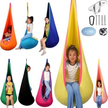 Imagem de HiCamer Balanço sensorial para crianças em ambientes internos e externos, assento de cadeira, upgrade máximo de 136 kg, balanço suspenso com almofada inflável, inclui kit de cabide de ferragens para