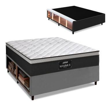 Imagem de Cama Box Baú Lateral Queen Gazin Colchão Com Molas Ensacadas 158x198x68cm Maximus Cinza