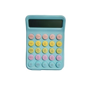 Imagem de Calculadora de Mesa 12 dígitos Retrô Colorida 28 teclas, Teclado Mecânico Visor Grande Carregamento Solar.
