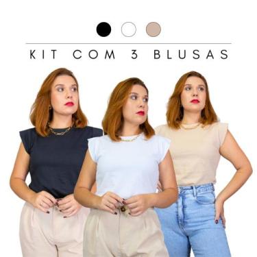 Imagem de Blusa Feminina Básica Social Muscle Tee com Ombreira Barata Kit com 3 