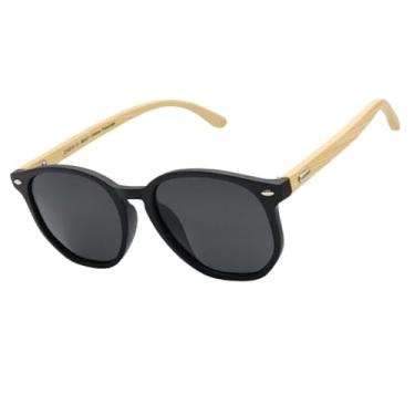 Imagem de Oculos de Sol Hexagonal Premium Bambu Classico Retro UV400 Masculino Feminino Unisex - Modelo Tulum Polarizado - Cacife Brand (Preto)