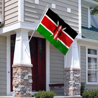 Imagem de Bandeira do Quênia Fly in Breeze 9,5 x 1,5 m - Cor vívida e à prova de desbotamento - Cabeçalho de lona e costura dupla - Bandeiras da República do Quênia poliéster com ilhós de latão 9,5 x 1,5 m