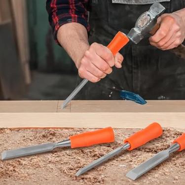 Imagem de Cinzel de madeira de aço de alto carbono com cabo ergonômico, cinzel plano profissional para marcenaria e entalhe, lâmina de 8 mm (amarelo)