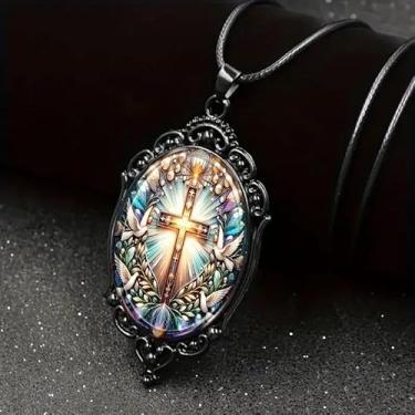 Imagem de Colar com pingente de vidro gótico para mulheres, sol e lua, estilo punk, vintage, corrente de corda de camafeu lunar, acessórios de bruxa, joias modernas, dia dos namorados, standard, Liga de aço