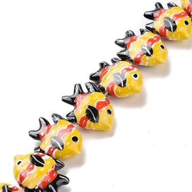 Imagem de 5 peças de contas de peixe de cerâmica amarelo oceano oceano animal espaçador contas pintadas de porcelana contas de peixe para pulseiras faça você mesmo brinco colar joias