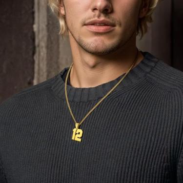 Imagem de Colar com número personalizado, pingente para basquete, beisebol, futebol, número da sorte, unissex,, F, Aço inoxidável, Sem Pedra Preciosa