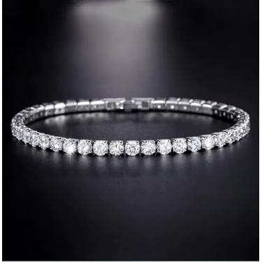 Imagem de Tornozeleira feminina de strass prata brilhante corrente de tênis tornozeleira verão à prova d'água zircônia cúbica praia aniversário aniversário casamento ornamento presente para noiva mãe esposa