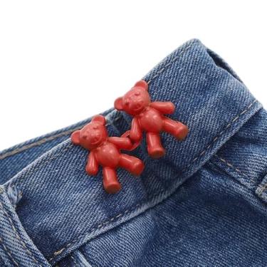 Imagem de 3 pares de pinos de botão de cintura destacáveis em forma de urso para mulheres saias jeans (laranja)