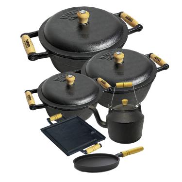 Imagem de Jogo de Panela de Ferro 6 Peças Caçarola Chaleira Bifeteira
