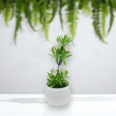 Imagem de Generic 1 Pç de Plantas Artificiais 7 Estrelas Mini Rosa Vaso Artificial Creme Plástico Branco 6 x 6 x 15 cm