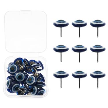 Imagem de yyangz 1 caixa, 30 peças, pinos de olho azul, resina e metal, engraçados, retrô, mau-olhado, tachinhas para cortiça, quadros de avisos, papéis de fixação, notas, fotos, pôsteres, mapas