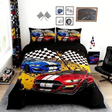 Imagem de Conjunto de edredom de carro de corrida, para crianças, meninas, mulheres, adultos, edredom acolchoado para esportes radicais, coleção de quarto, 2 peças