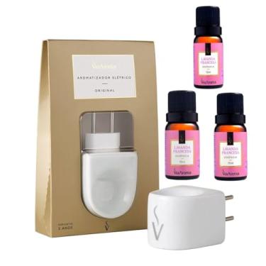Imagem de Kit Aromatizador Elétrico Bivolt Original Via Aroma com 3 Essências 10ml Lavanda Francesa