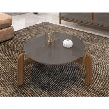 Imagem de Mesa De Centro Circular Para Sala De Estar Luna Cinza Perola/cedro