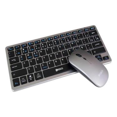 Imagem de Kit Mouse E Teclado Wireless Sem Fio Slim Bluetooth Hrebos - Preto Com