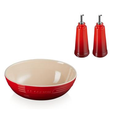Imagem de KIT LE CREUSET BOWL DE SERVIR OVAL 29CM E CONJUNTO ÓLEO E VINAGRE 300ML SIGNATURE VERMELHO