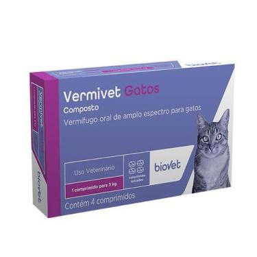 Imagem de Vermífugo Vermivet Gatos 300mg Biovet 4 comprimidos