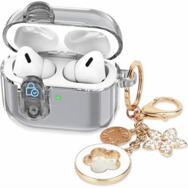 Imagem de Capa transparente (com trava de segurança) para Apple AirPods Pro 3rd 2025 feminino, VOTILE TPU transparente Air pods Pro 3ª geração, chaveiro feminino com brilho para Airpod iPod Pro 3ª geração