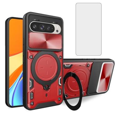 Imagem de Asuwish Capa de celular para Google Pixel 9/9 Pro/10/10 Pro 5G Slide Camera Magnetic Cover com protetor de tela e suporte de anel híbrido celular Pixel9 9Pro/Pixel10 10Pro Nine Ten Women Men Red